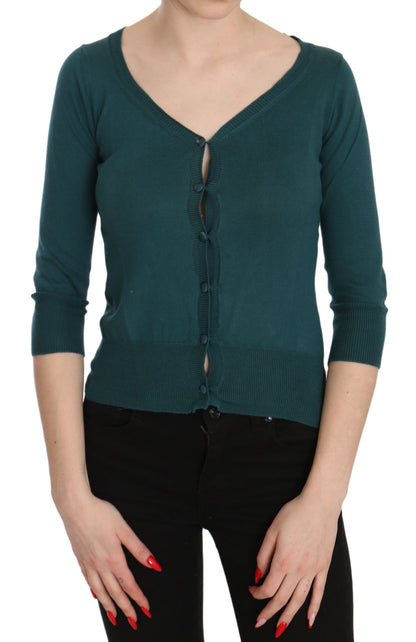 MEMORI ROSA Top cardigan in cotone verde blu chic