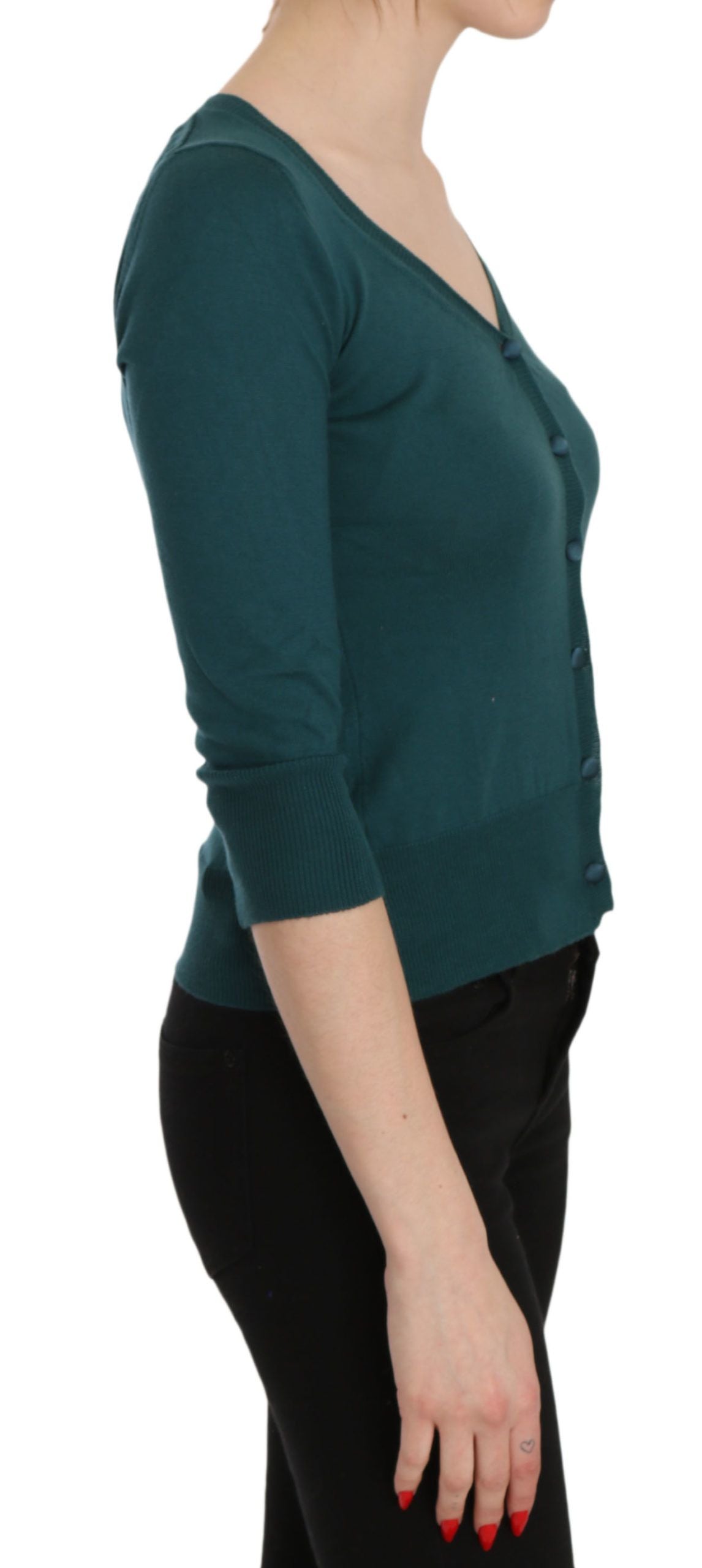 MEMORI ROSA Top cardigan in cotone verde blu chic