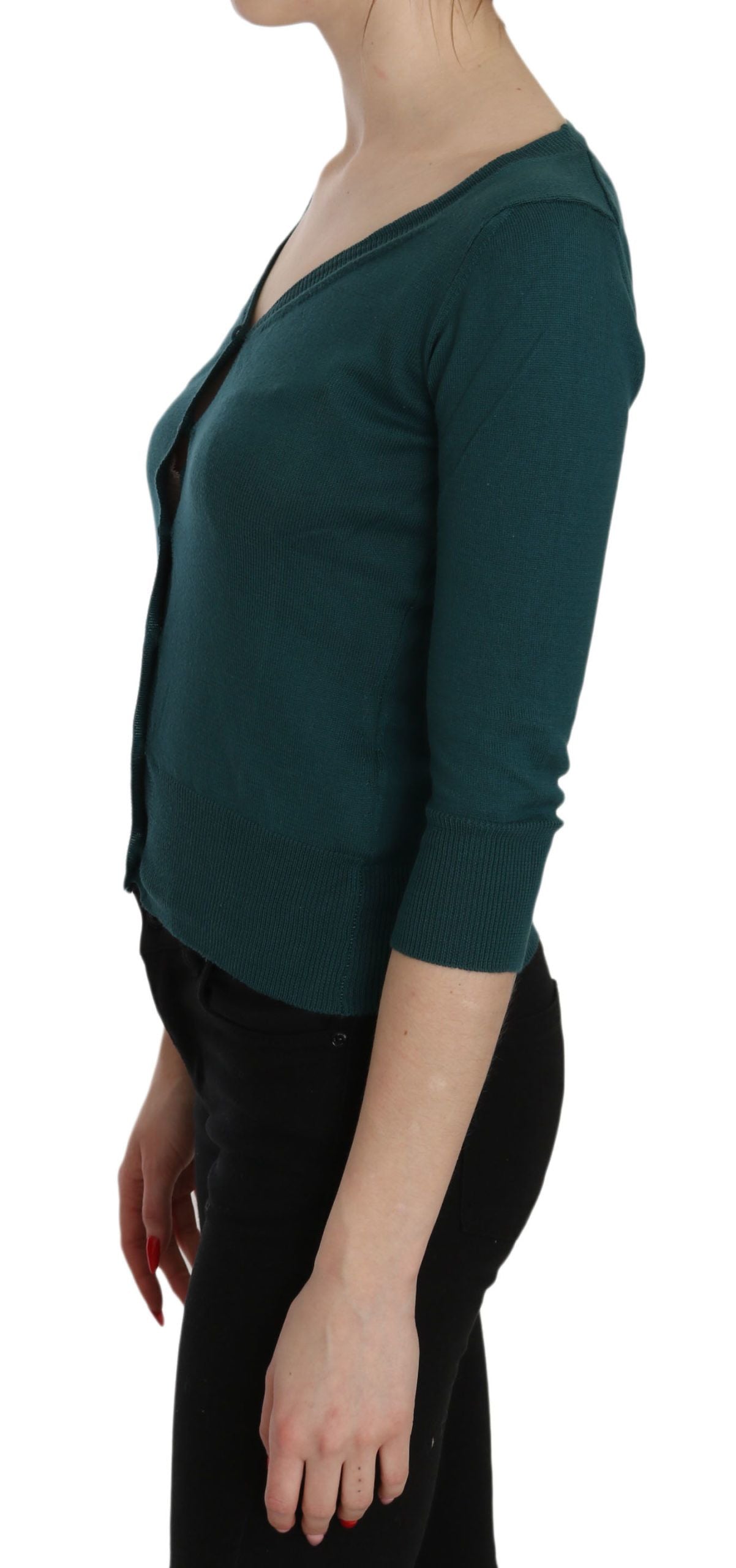 MEMORI ROSA Top cardigan in cotone verde blu chic