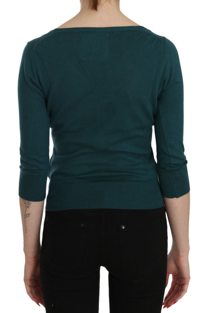 MEMORI ROSA Top cardigan in cotone verde blu chic