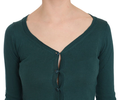 MEMORI ROSA Top cardigan in cotone verde blu chic