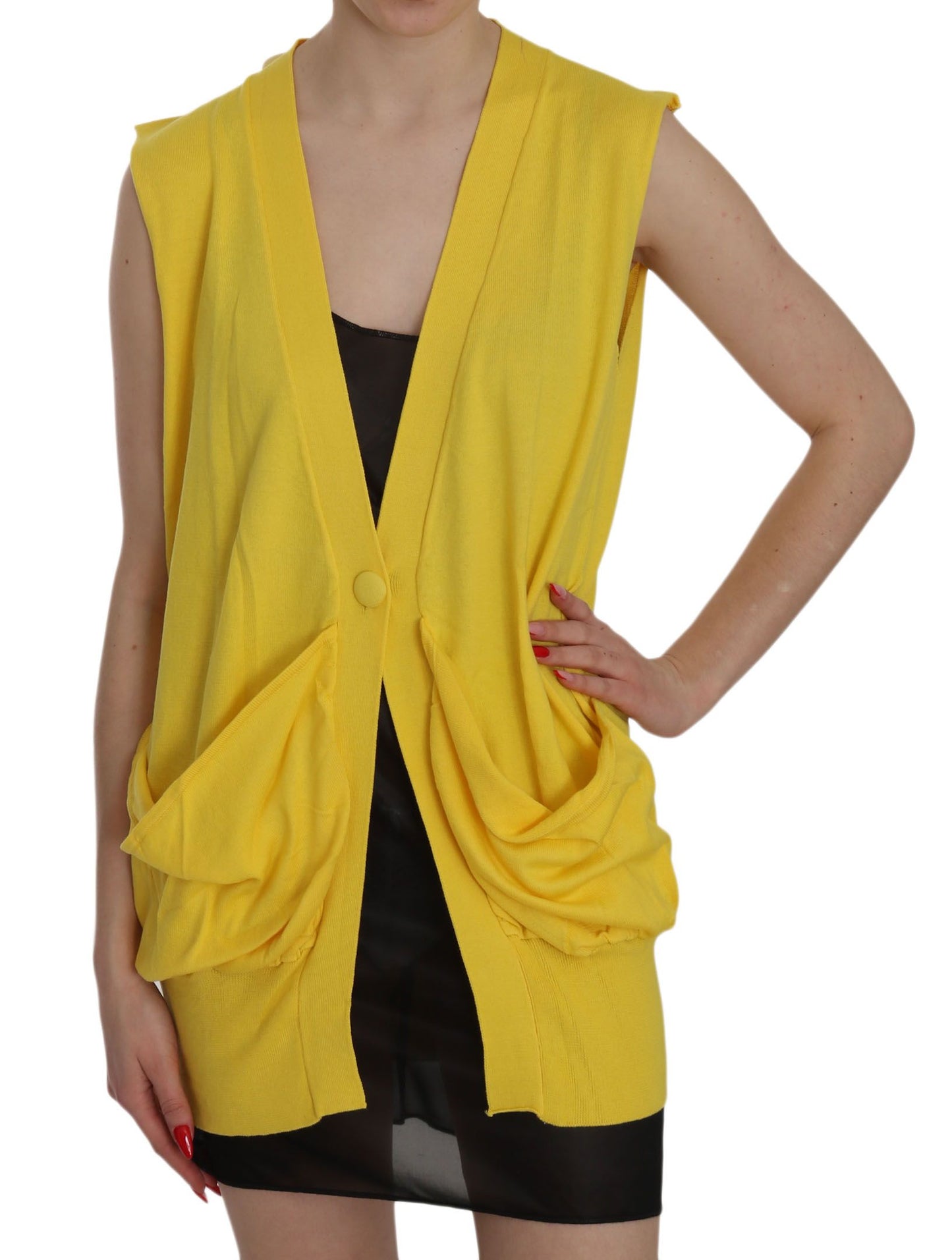 PINK MEMORIES Elegante gilet in cotone senza maniche giallo