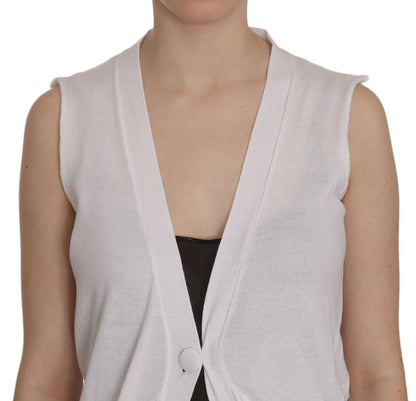 PINK MEMORIES Elegante gilet in cotone senza maniche in bianco immacolato