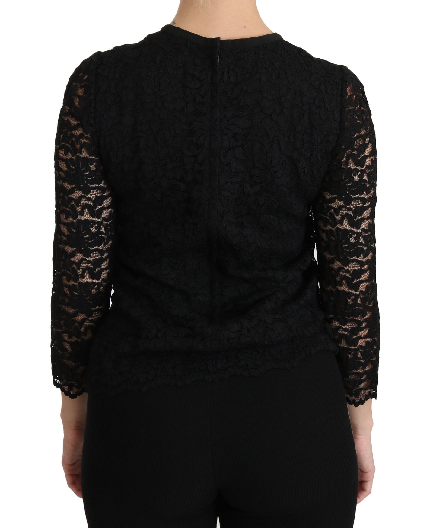 Dolce & Gabbana Elegant Black Lace Crew Neck Blouse