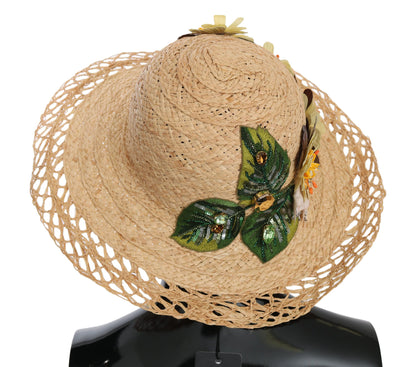 Dolce &amp; Gabbana Elegante Beige Cappello a secchiello floreale