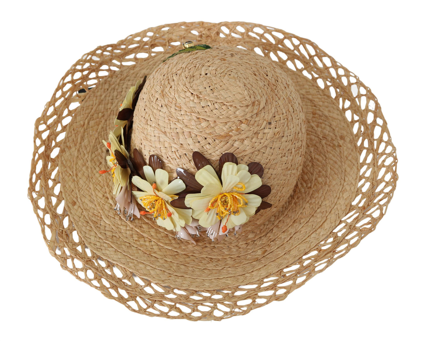 Dolce &amp; Gabbana Elegante Beige Cappello a secchiello floreale