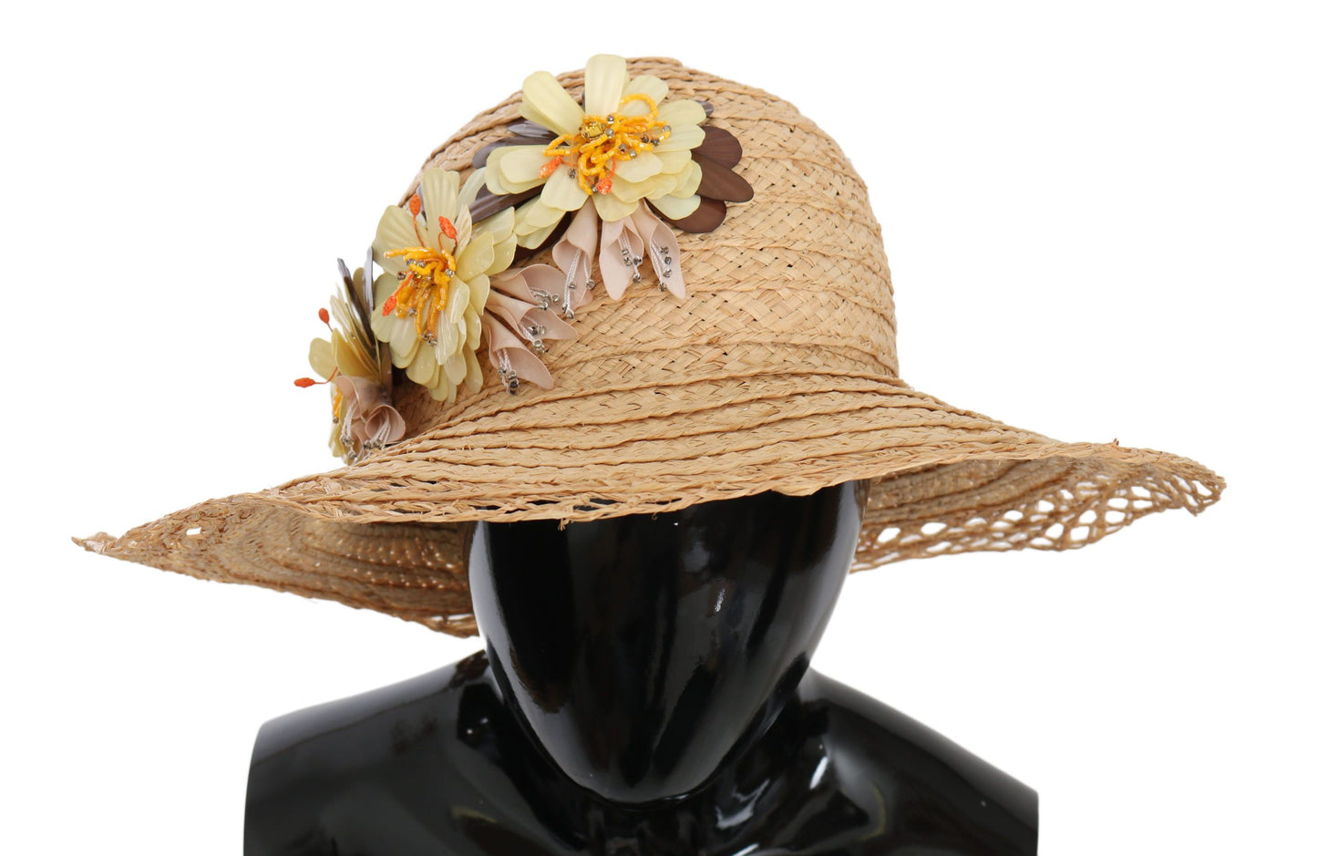 Dolce &amp; Gabbana Elegante Beige Cappello a secchiello floreale