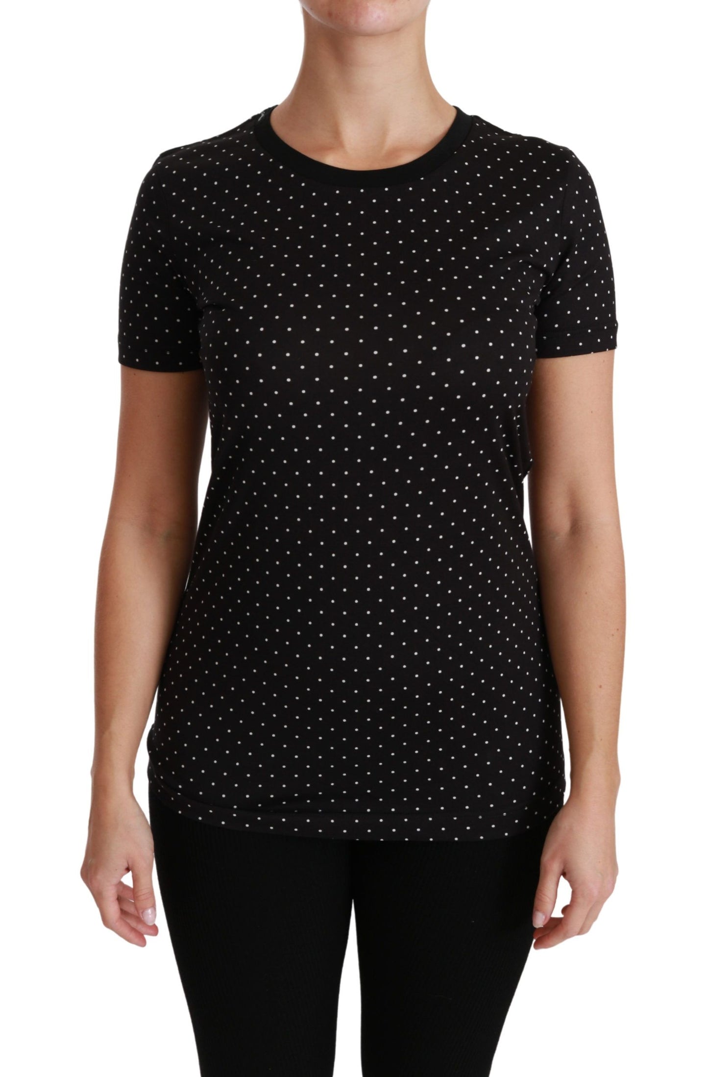 Dolce &amp; Gabbana T-shirt in cotone girocollo chic nera punteggiata