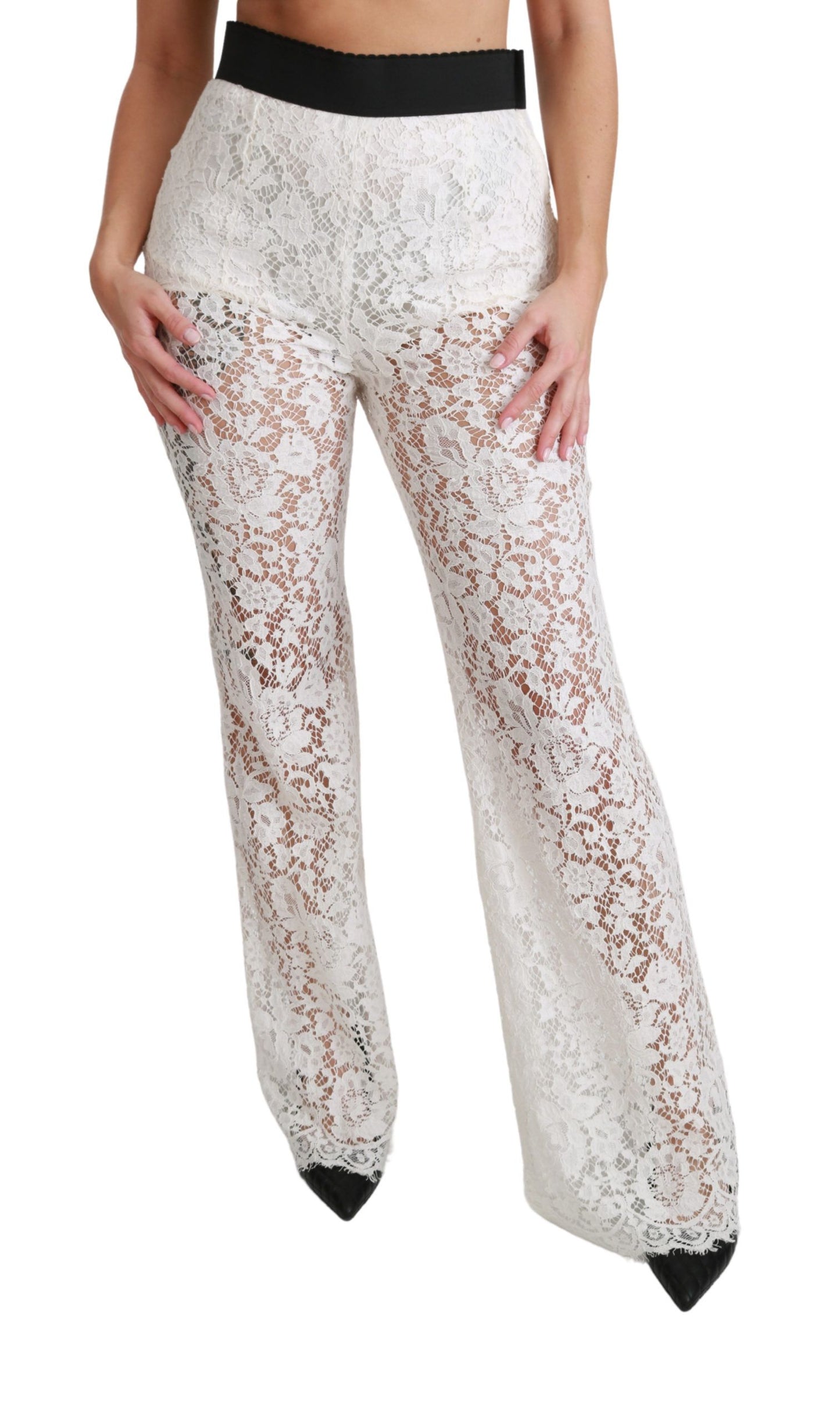 Pantaloni a vita alta in pizzo bianco elegante Dolce &amp; Gabbana