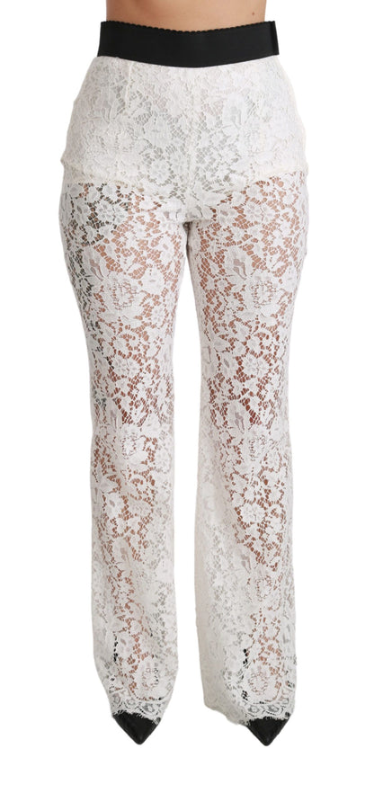 Pantaloni a vita alta in pizzo bianco elegante Dolce &amp; Gabbana