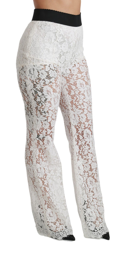 Pantaloni a vita alta in pizzo bianco elegante Dolce &amp; Gabbana