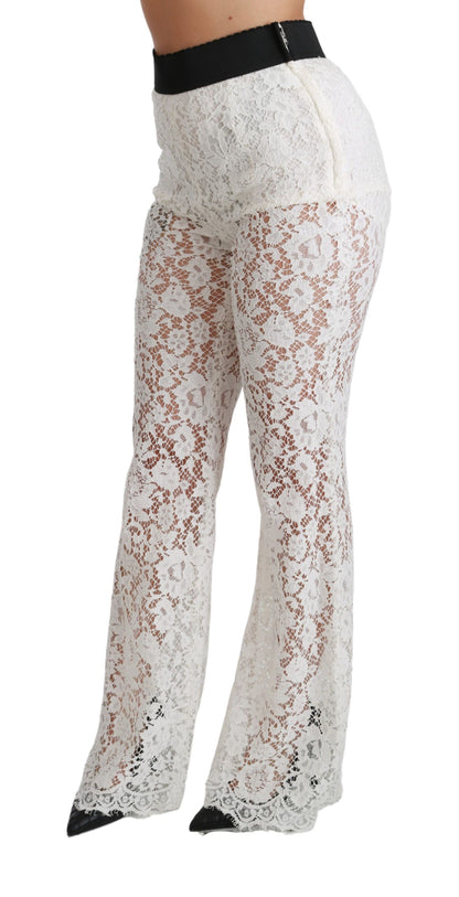 Pantaloni a vita alta in pizzo bianco elegante Dolce &amp; Gabbana