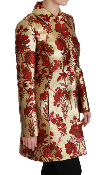 Dolce &amp; Gabbana Trench elegante in broccato floreale dorato