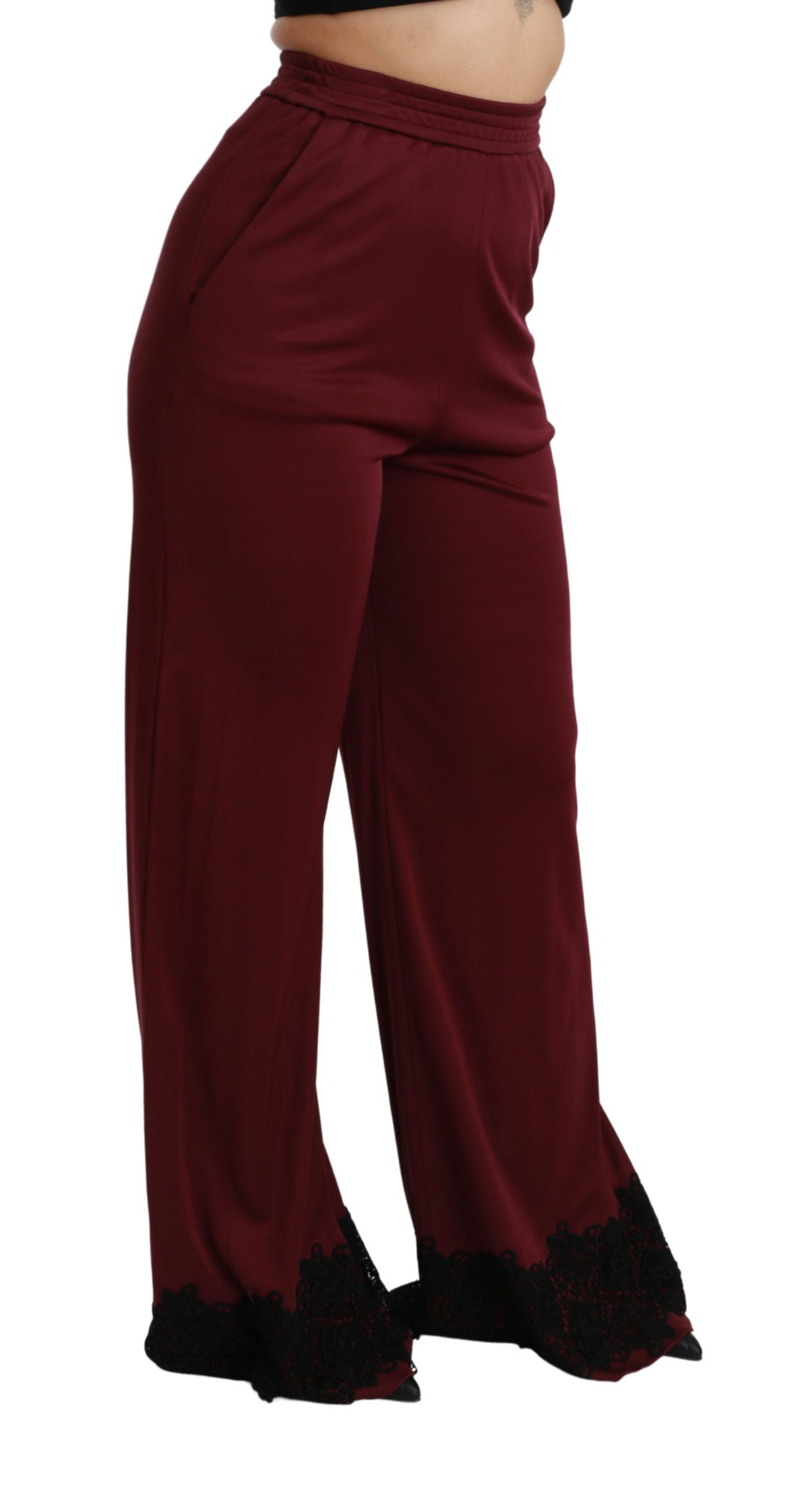 Dolce & Gabbana Elegant Maroon High Waist Wide Leg Trousers