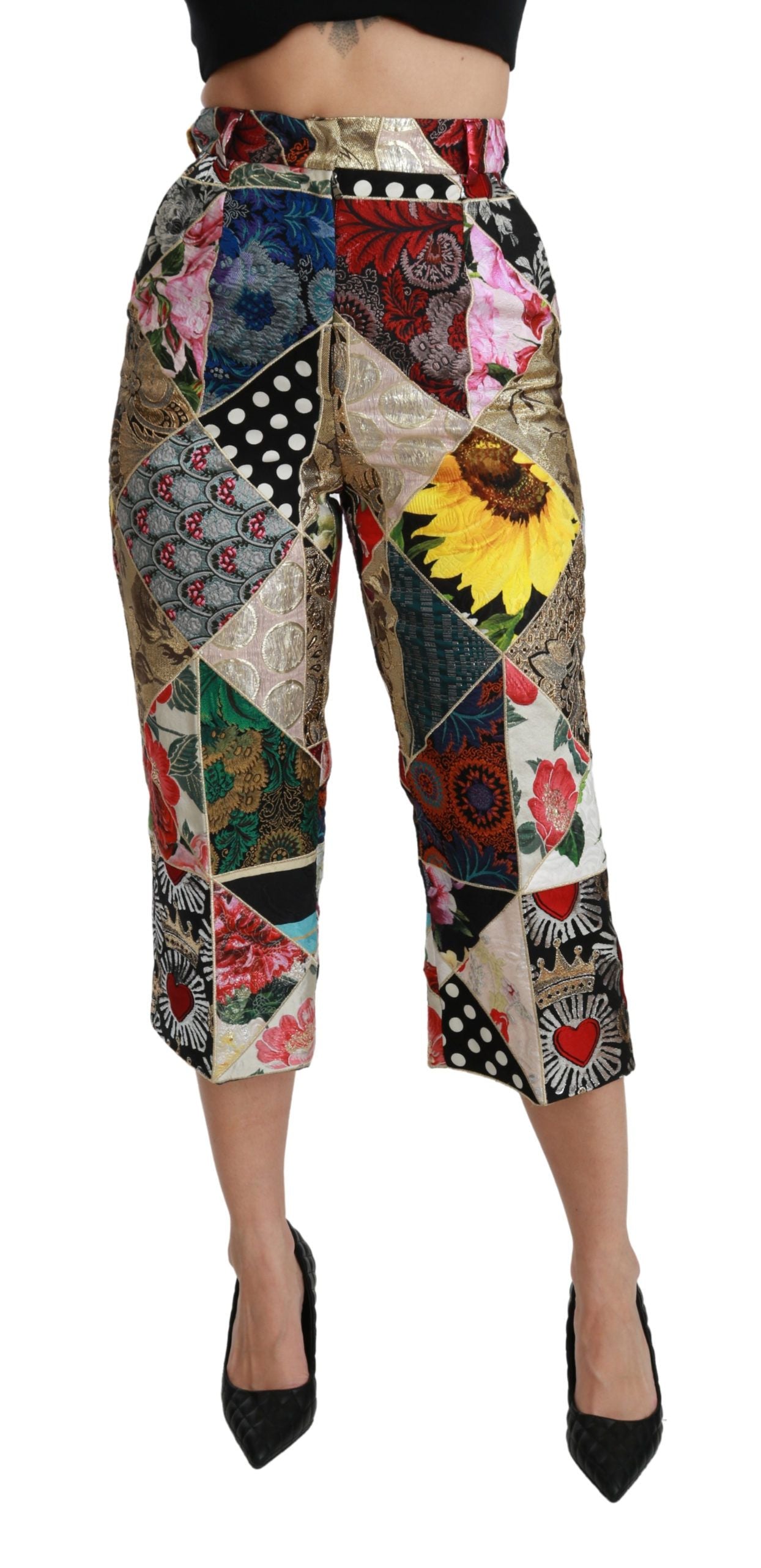 Dolce &amp; Gabbana Pantaloni eleganti cropped in misto seta a vita alta