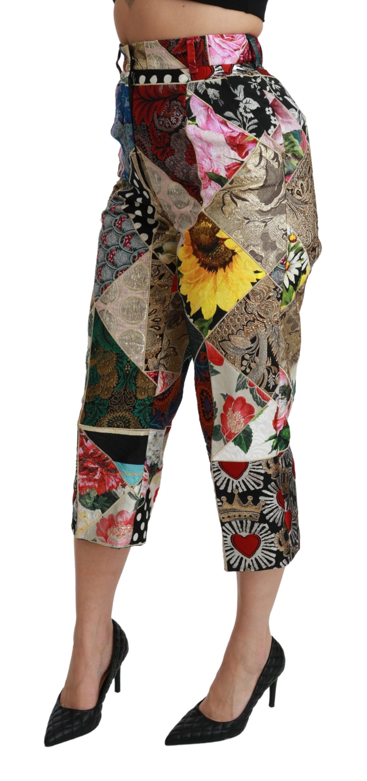 Dolce &amp; Gabbana Pantaloni eleganti cropped in misto seta a vita alta