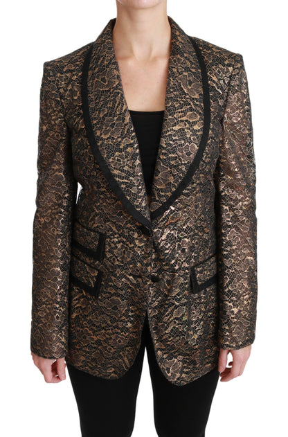 Dolce &amp; Gabbana Elegante giacca blazer in pizzo floreale dorato