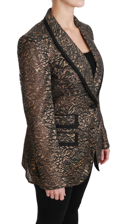 Dolce &amp; Gabbana Elegante giacca blazer in pizzo floreale dorato