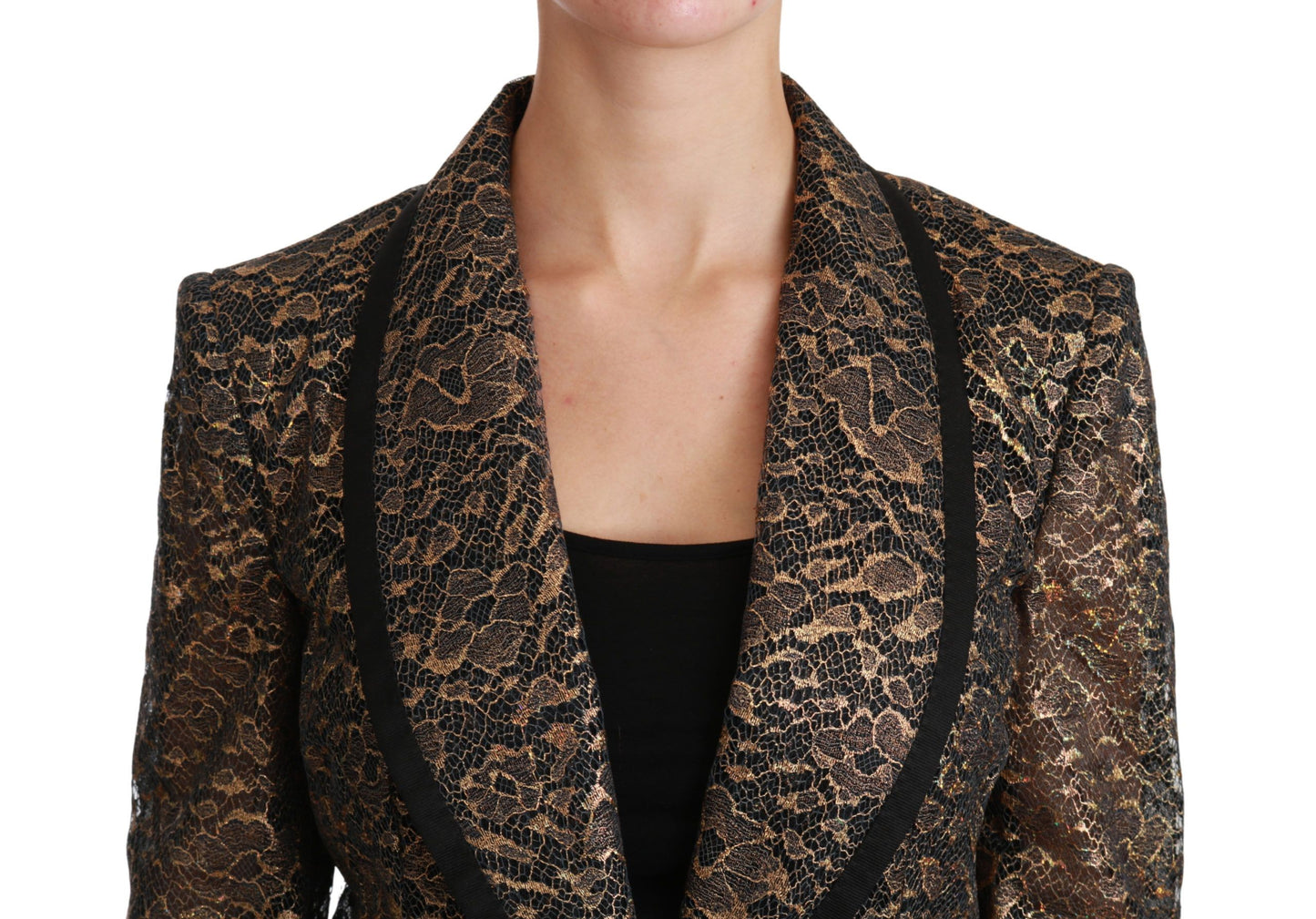 Dolce &amp; Gabbana Elegante giacca blazer in pizzo floreale dorato