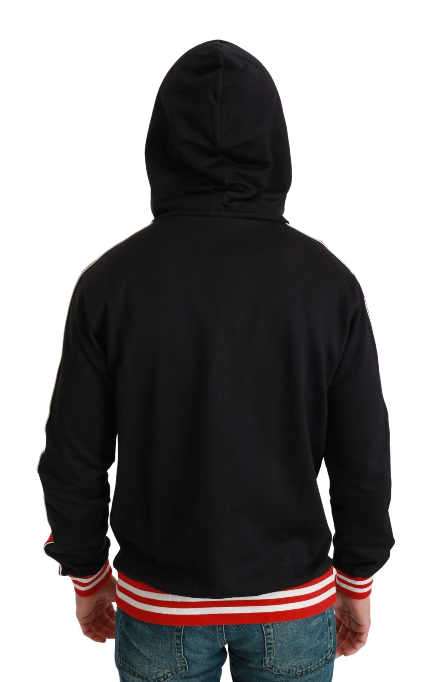 Dolce & Gabbana Elegant Black Hooded Sweater with Multicolor Motif