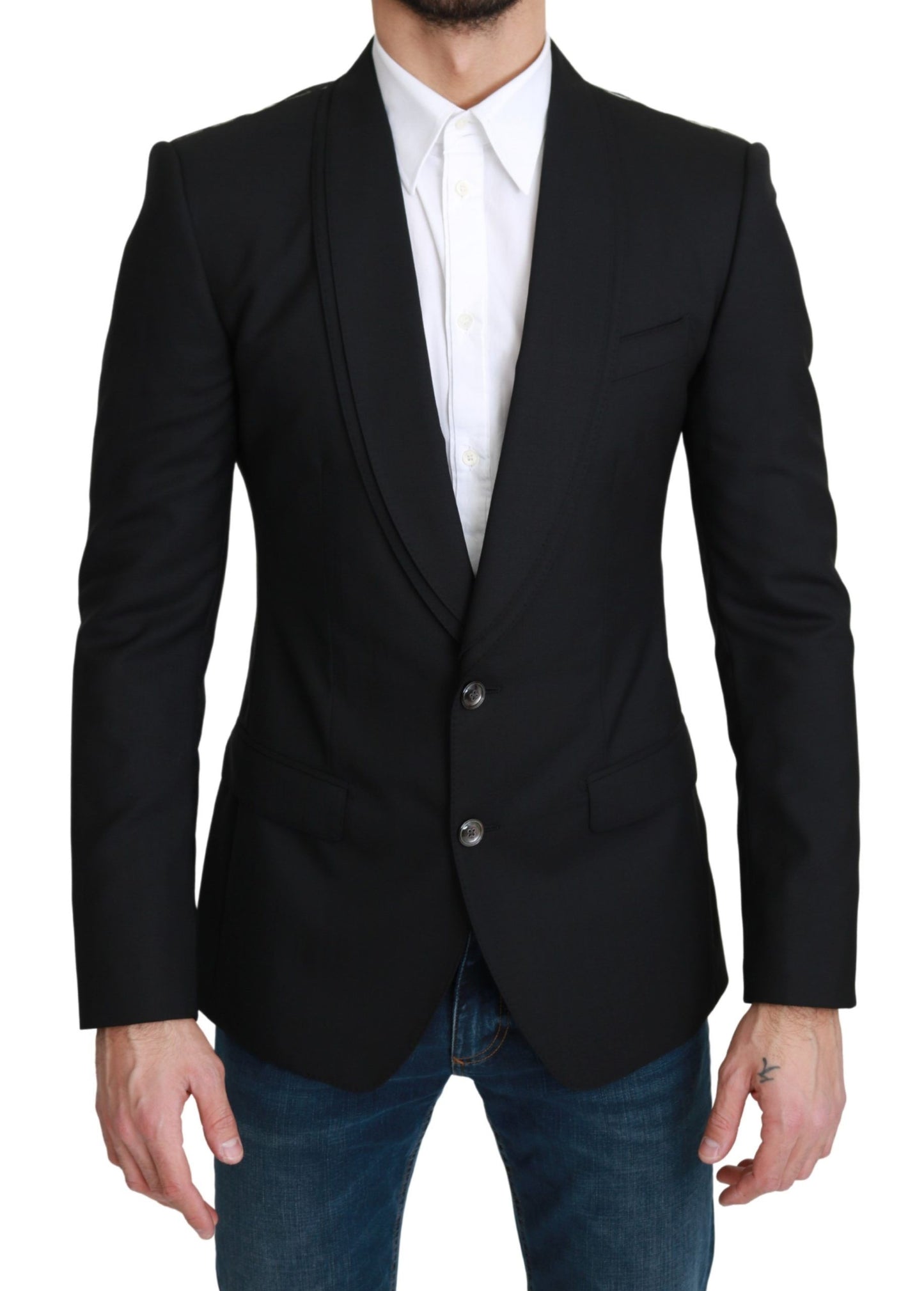 Dolce &amp; Gabbana Elegante Blazer Formale in Lana Vergine Nera