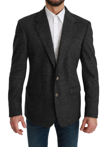 Dolce &amp; Gabbana Elegante Blazer in Lana Vergine Scozzese Grigio