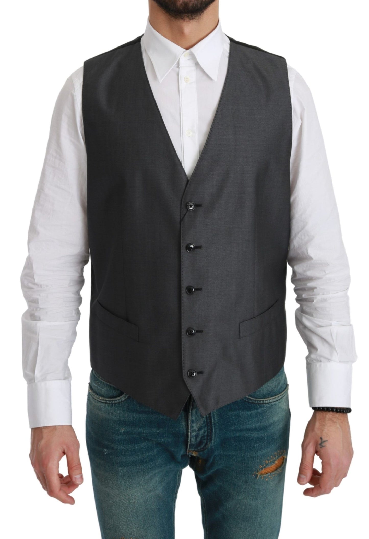 Dolce &amp; Gabbana Elegante gilet in misto lana grigio