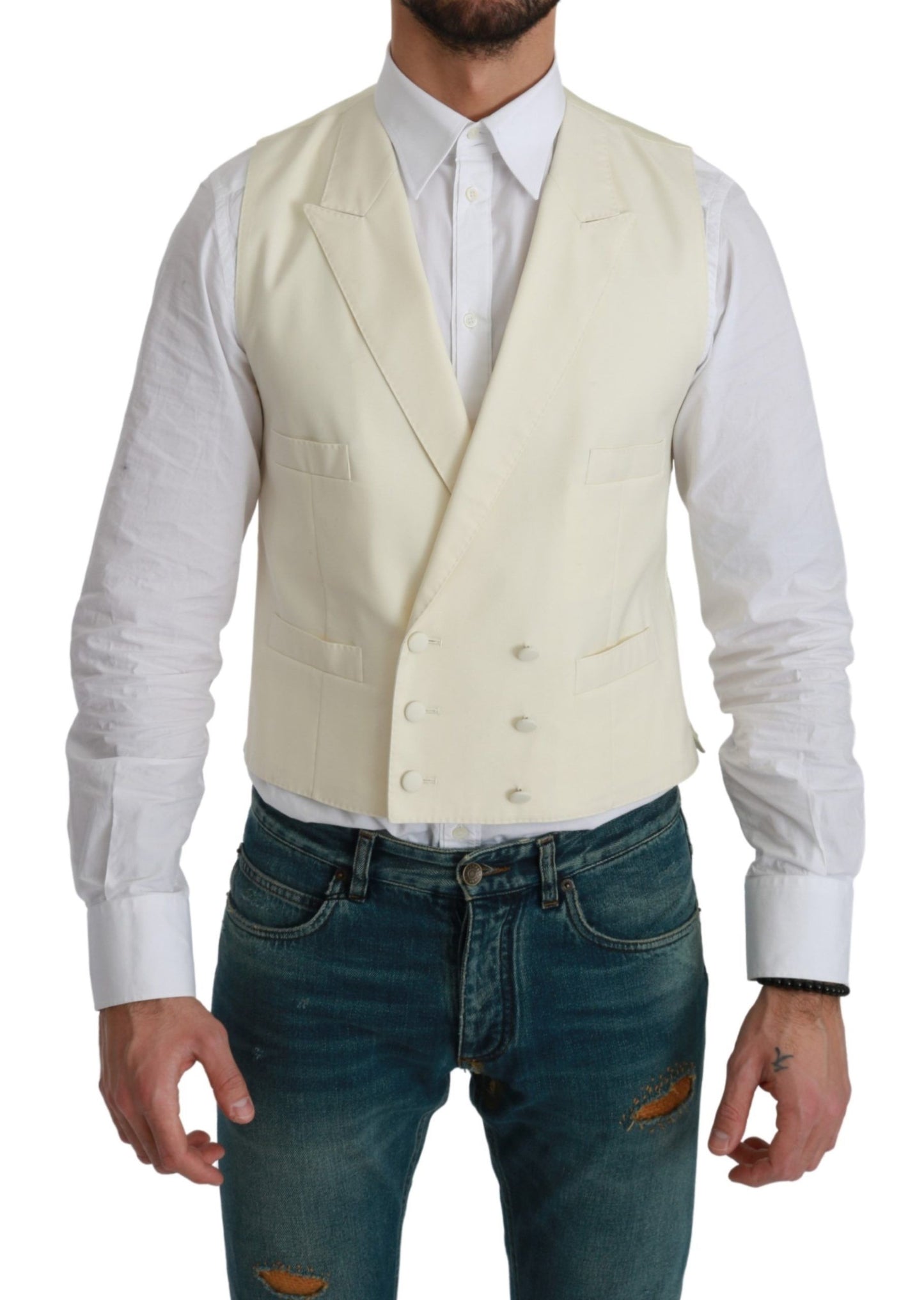 Dolce &amp; Gabbana Elegante gilet in lana color crema