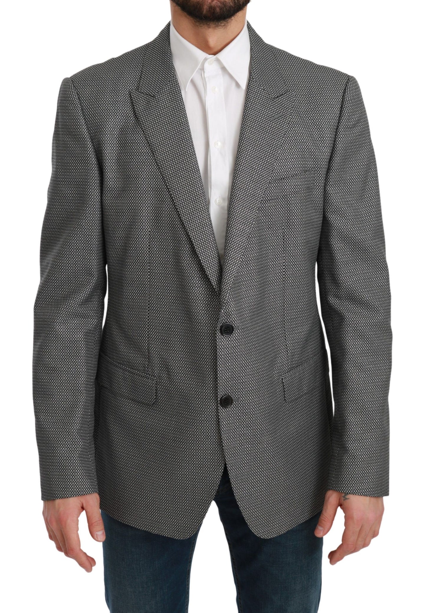 Dolce &amp; Gabbana Blazer slim fit elegante con motivo fantasia grigio