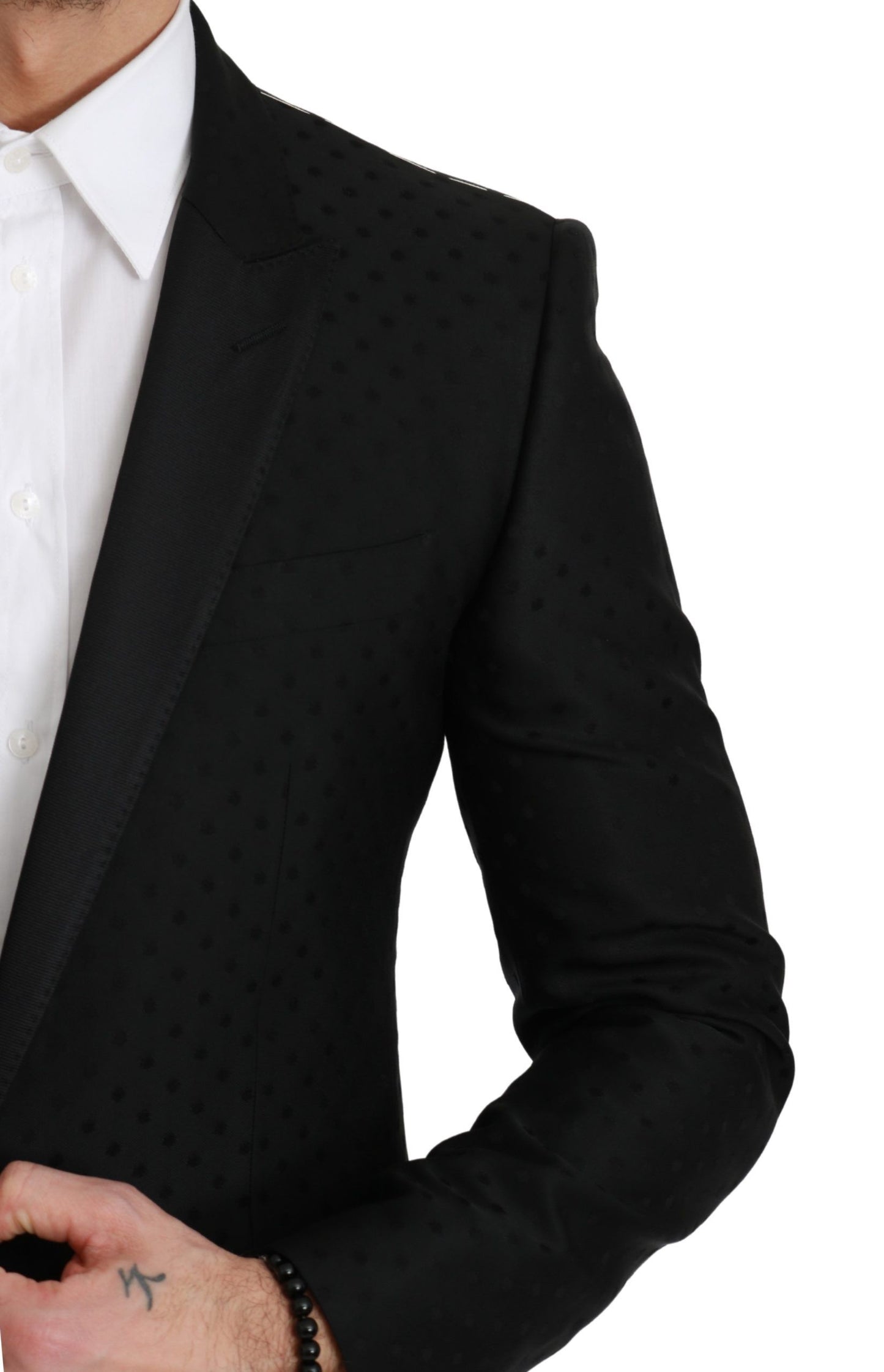 Dolce &amp; Gabbana Elegante Blazer Nero a Pois in Misto Lana