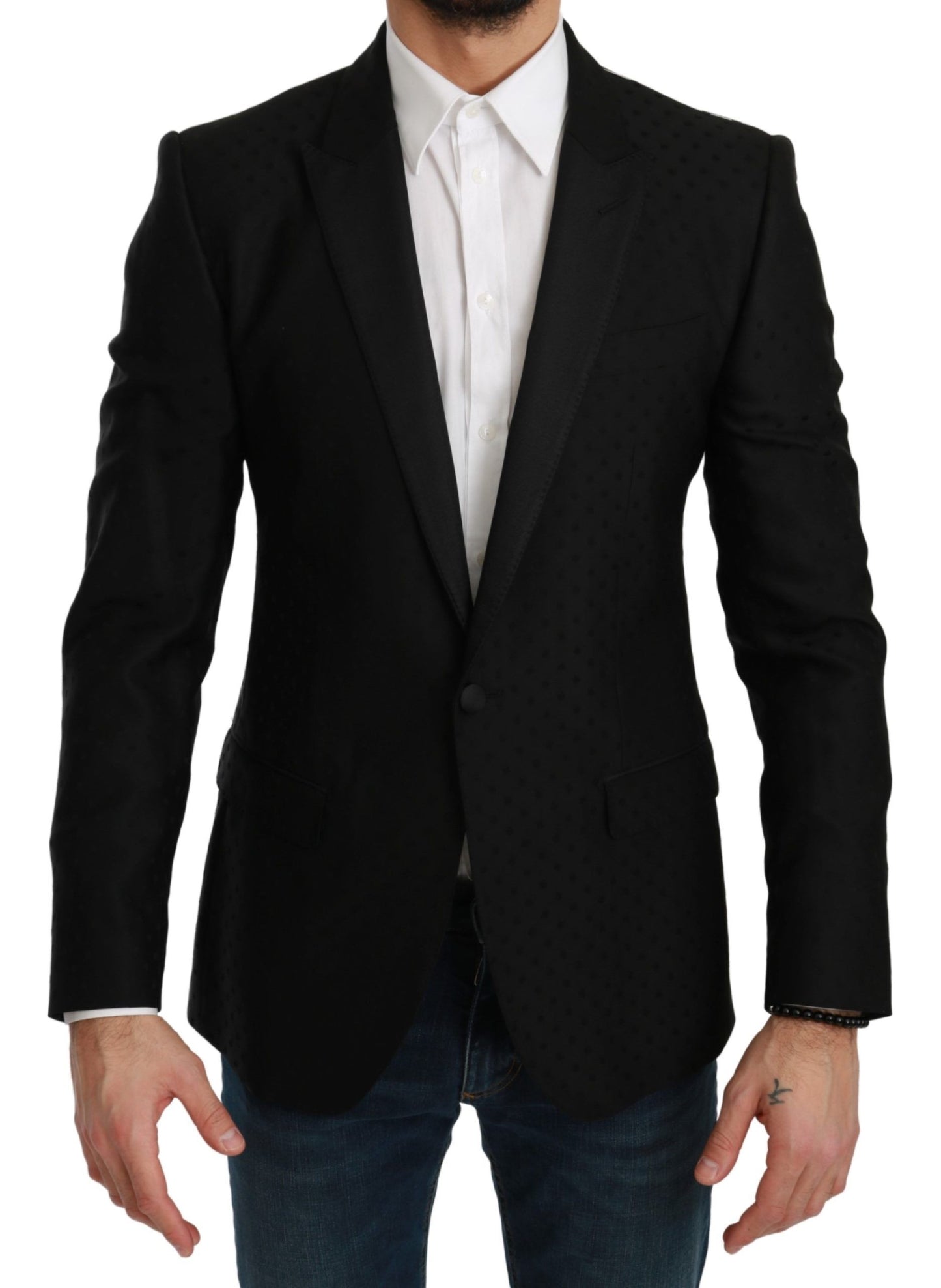 Dolce &amp; Gabbana Elegante Blazer Nero a Pois in Misto Lana