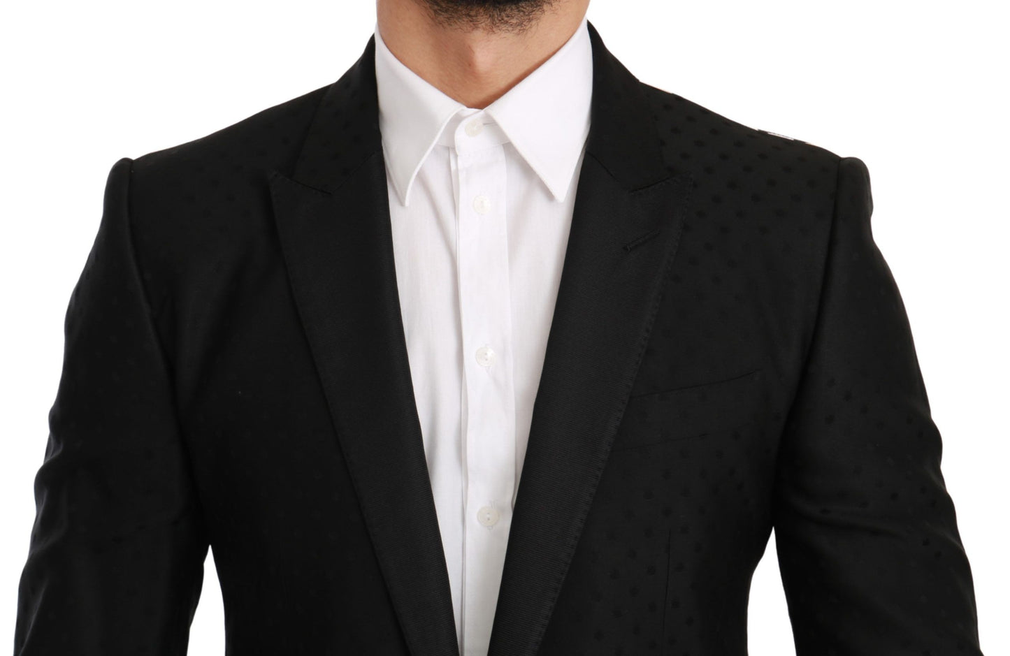 Dolce &amp; Gabbana Elegante Blazer Nero a Pois in Misto Lana