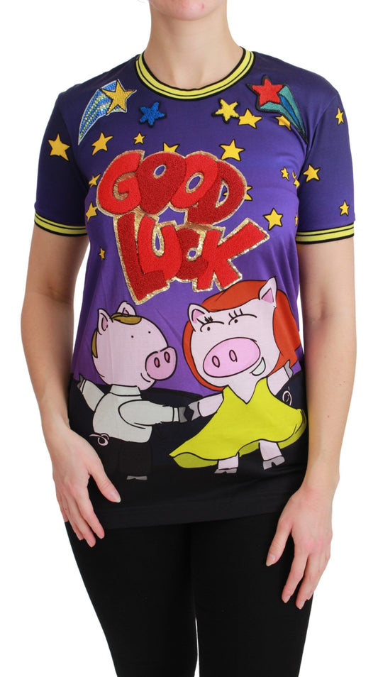 Dolce &amp; Gabbana T-shirt con motivo girocollo elegante in viola