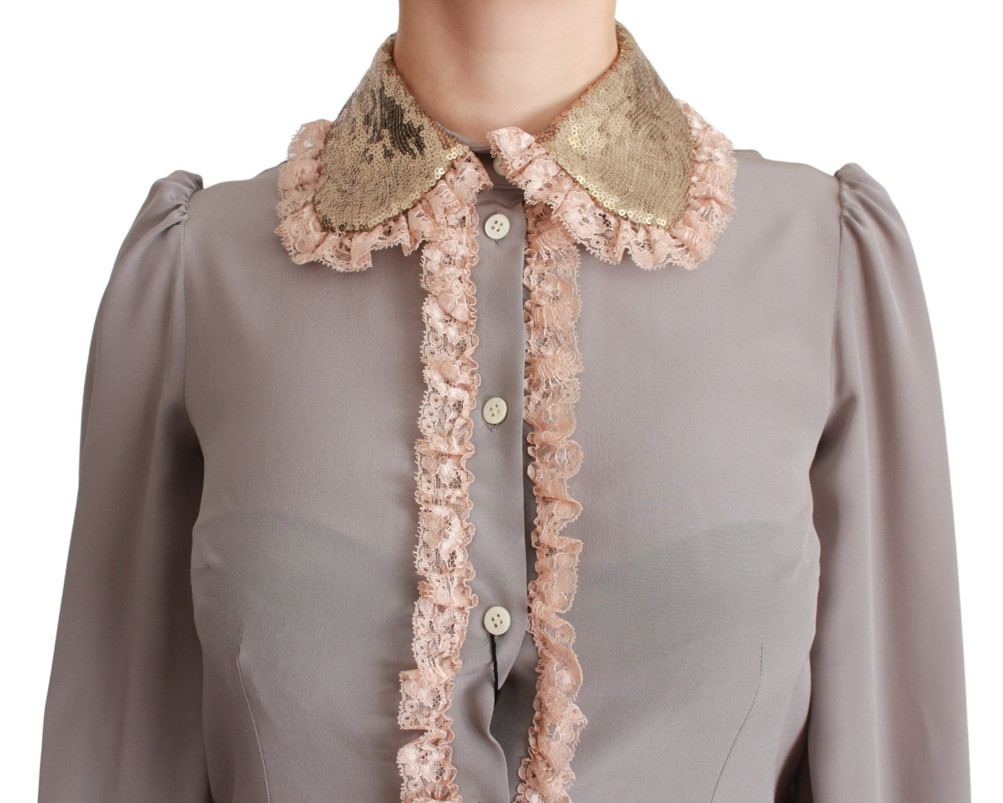 Dolce &amp; Gabbana Elegante camicia in misto seta con colletto in paillettes