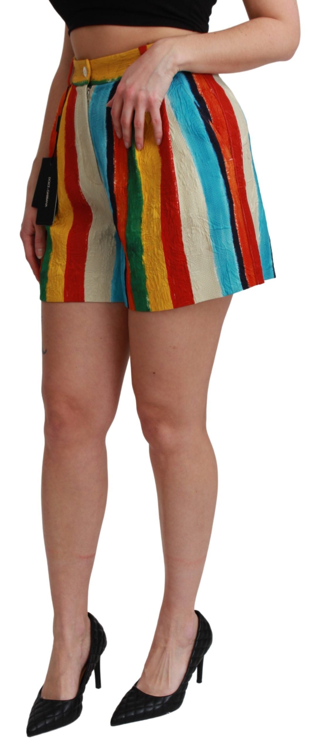 Shorts a vita alta a righe multicolori di Dolce &amp; Gabbana