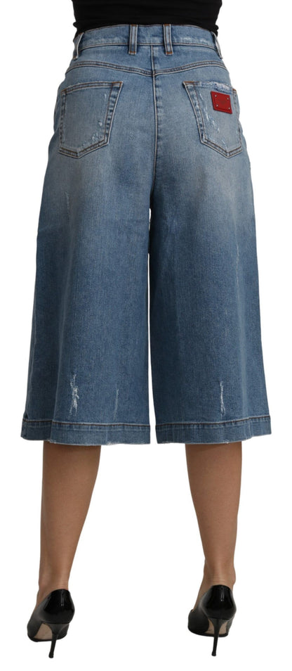 Pantaloni in denim cropped eleganti a gamba larga Dolce &amp; Gabbana