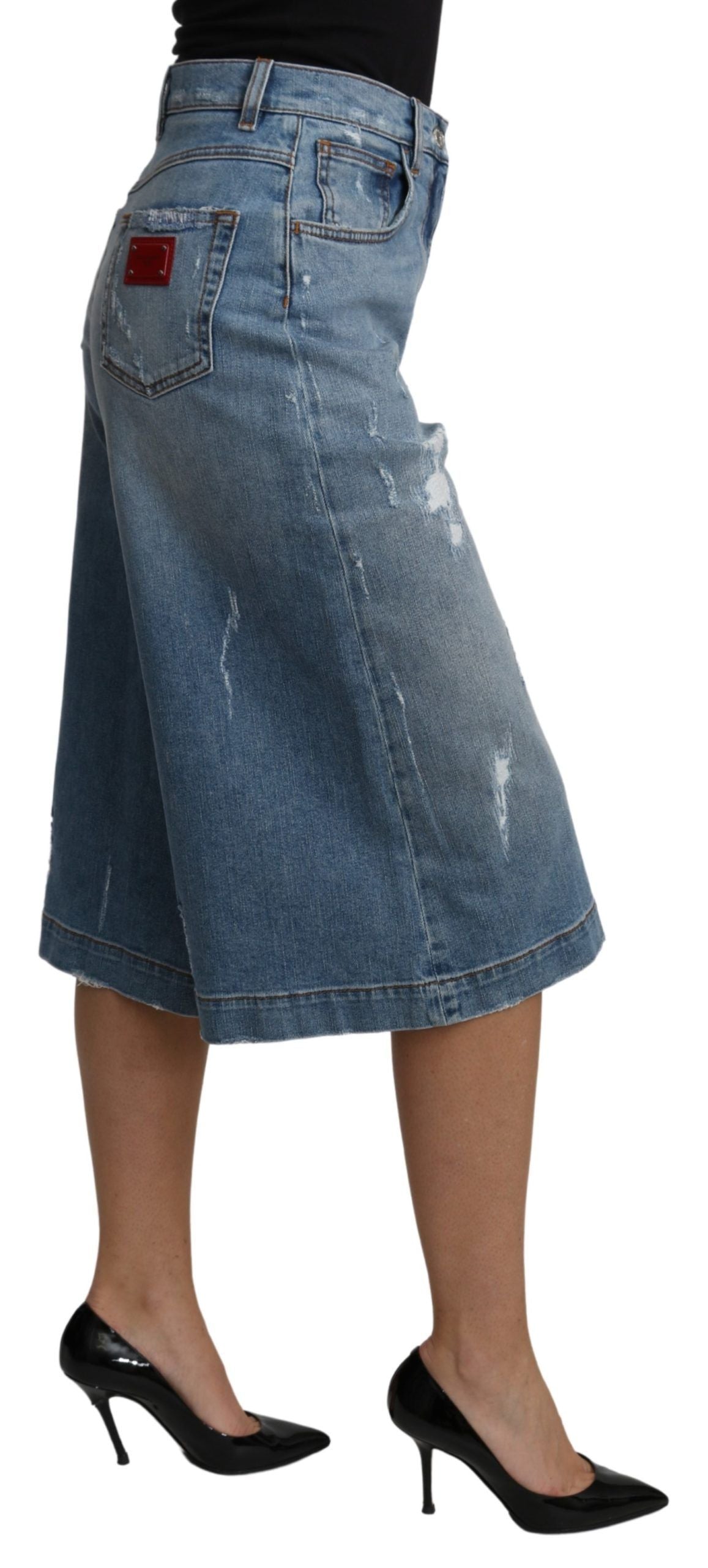 Pantaloni in denim cropped eleganti a gamba larga Dolce &amp; Gabbana