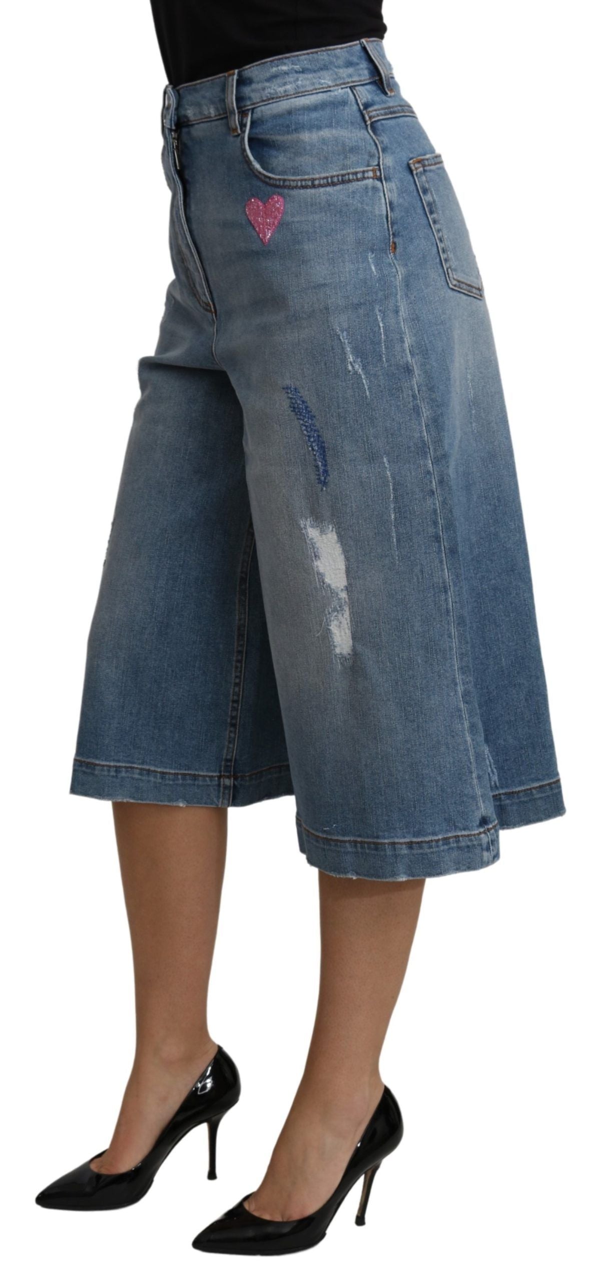 Pantaloni in denim cropped eleganti a gamba larga Dolce &amp; Gabbana