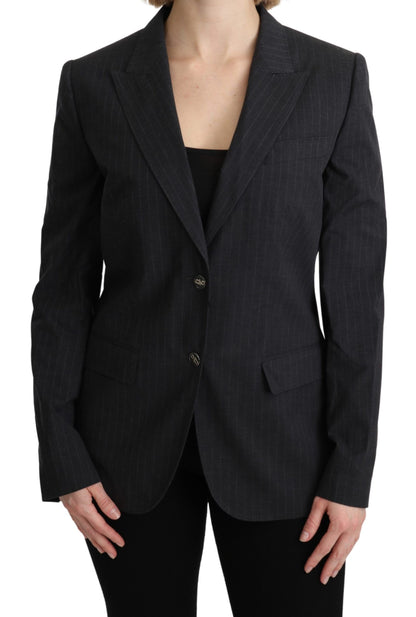 Dolce &amp; Gabbana Elegante Blazer in Cotone a Righe Grigie