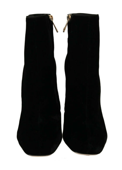 Dolce & Gabbana Elegant Velvet Ankle Boots with Crystal Heels