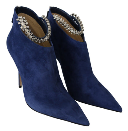 Jimmy Choo Stivali con tacco con cinturino in cristallo blu pop