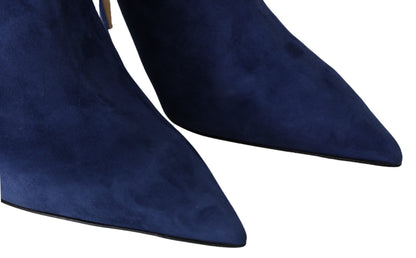 Jimmy Choo Stivali con tacco con cinturino in cristallo blu pop