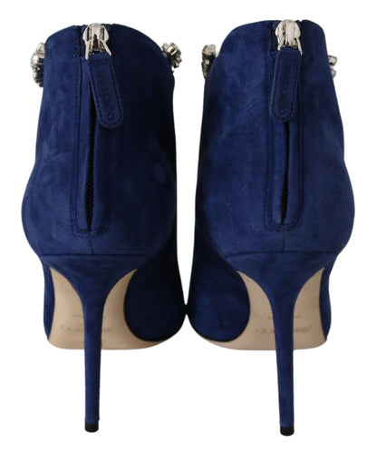 Jimmy Choo Stivali con tacco con cinturino in cristallo blu pop