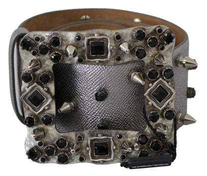 Dolce & Gabbana Stunning Silver Leather Crystal-Studded Belt