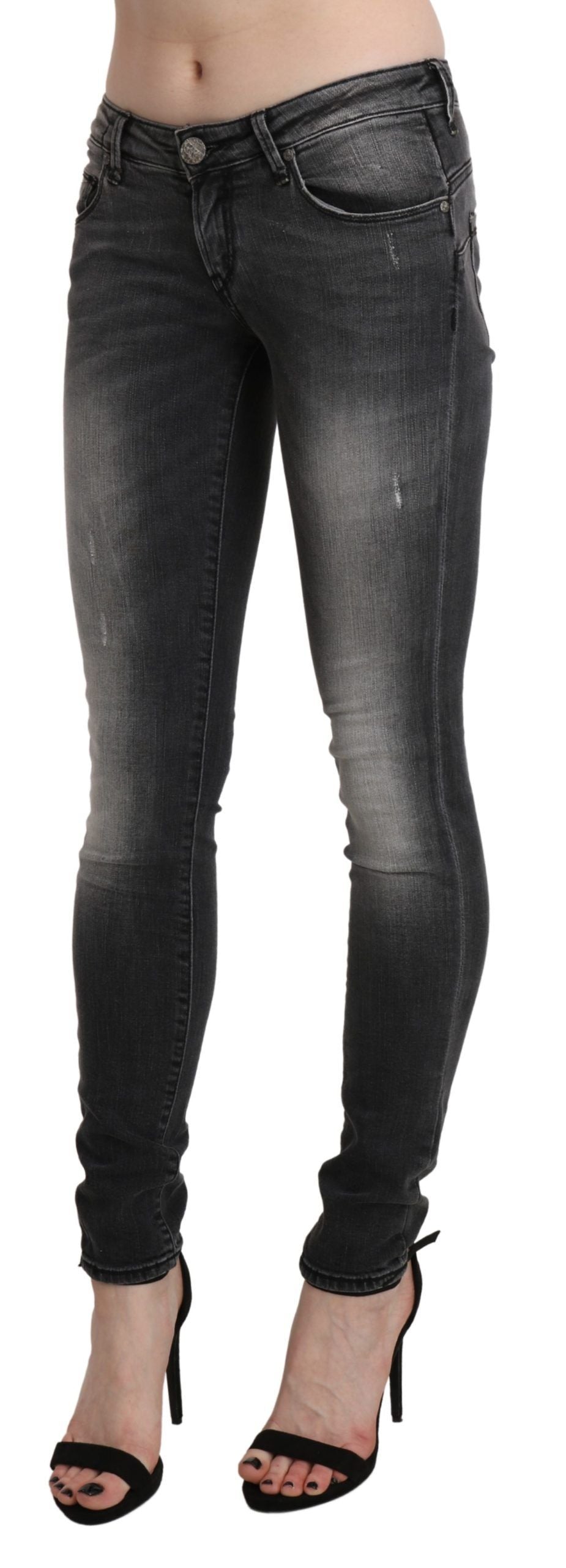 Acht Elegante denim skinny a vita bassa in lavaggio nero