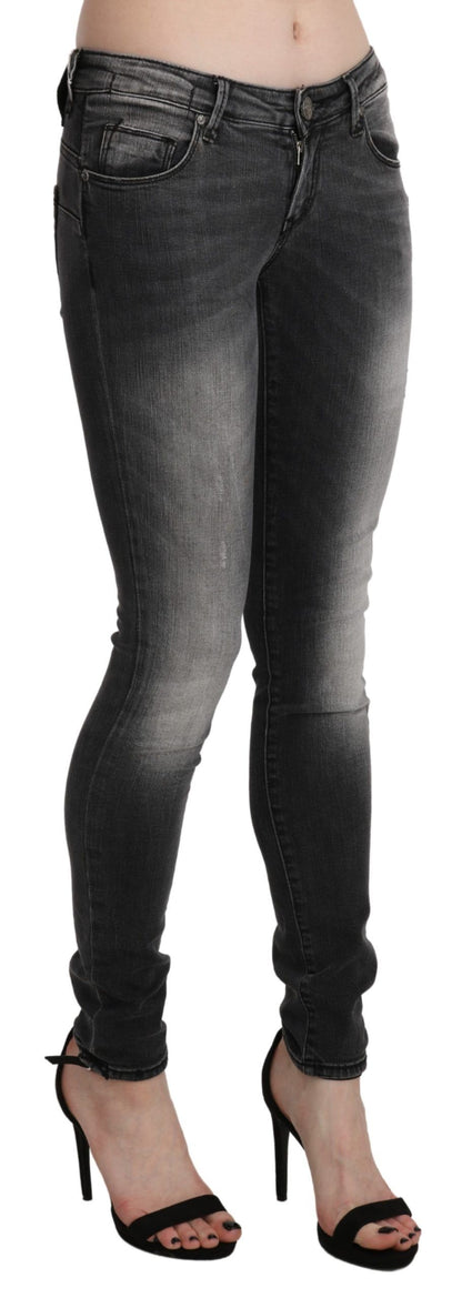 Acht Elegante denim skinny a vita bassa in lavaggio nero