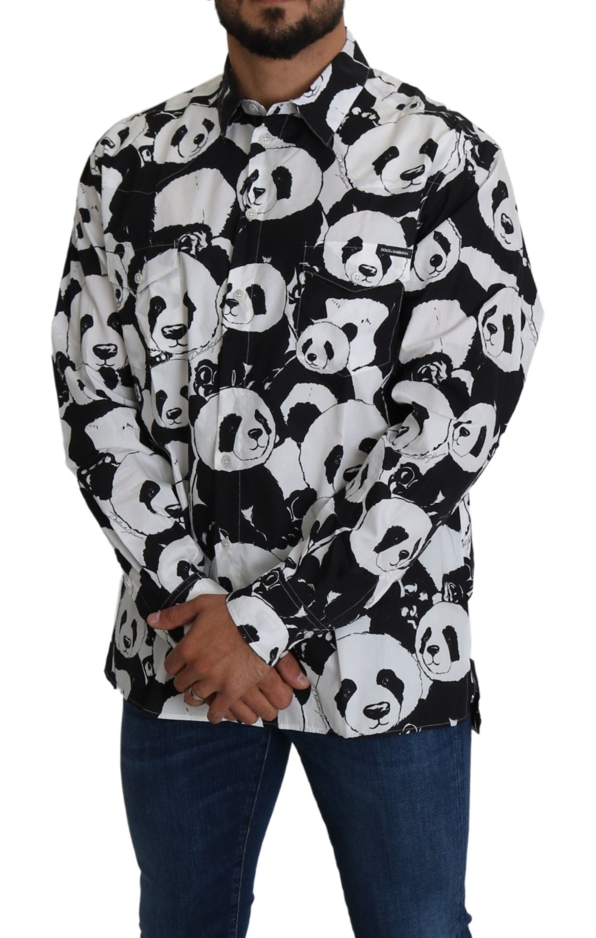 Camicia in puro cotone con stampa panda Dolce &amp; Gabbana - Nero Bianco