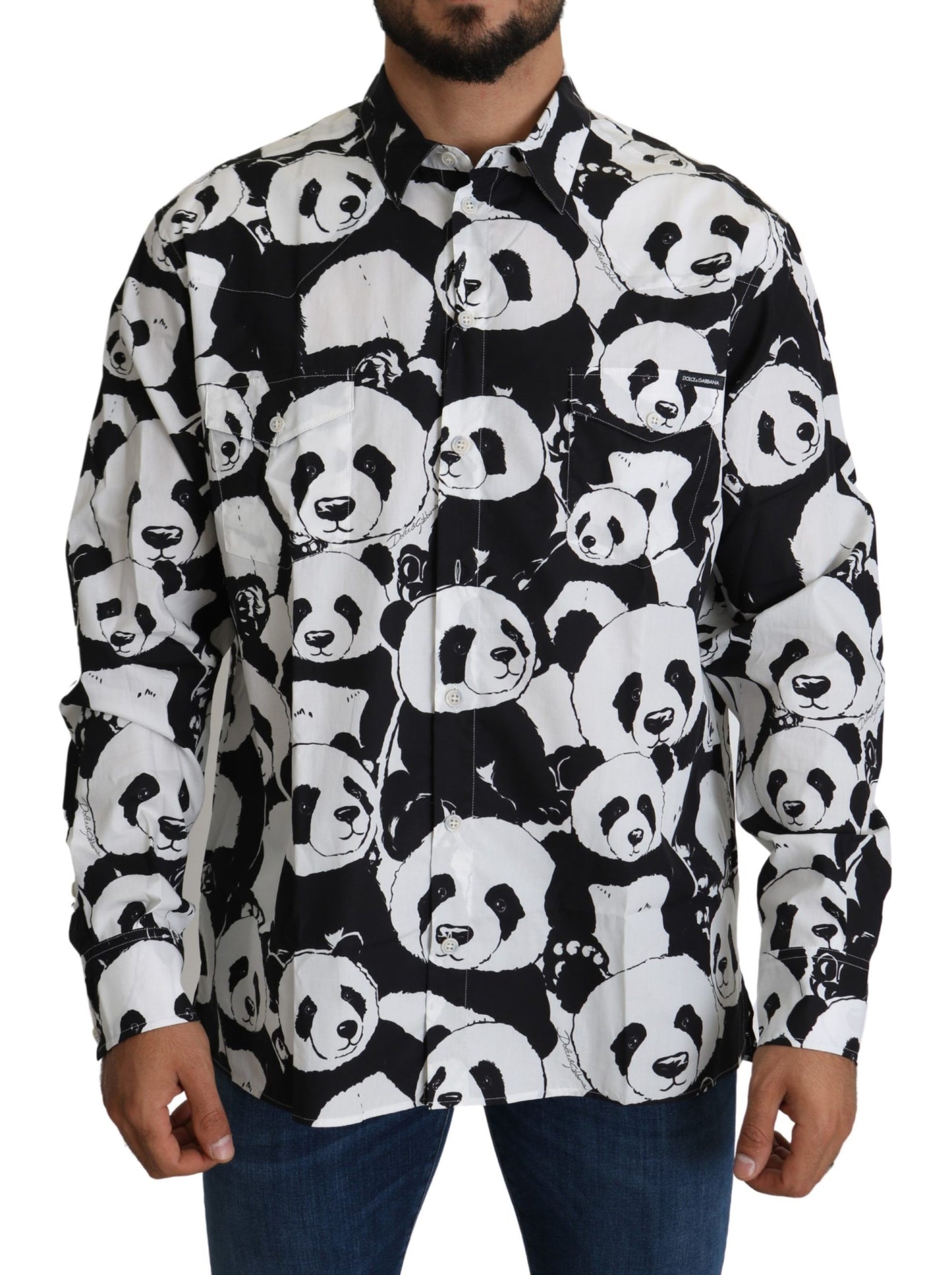 Dolce & Gabbana Panda Print Pure Cotton Shirt - Black White