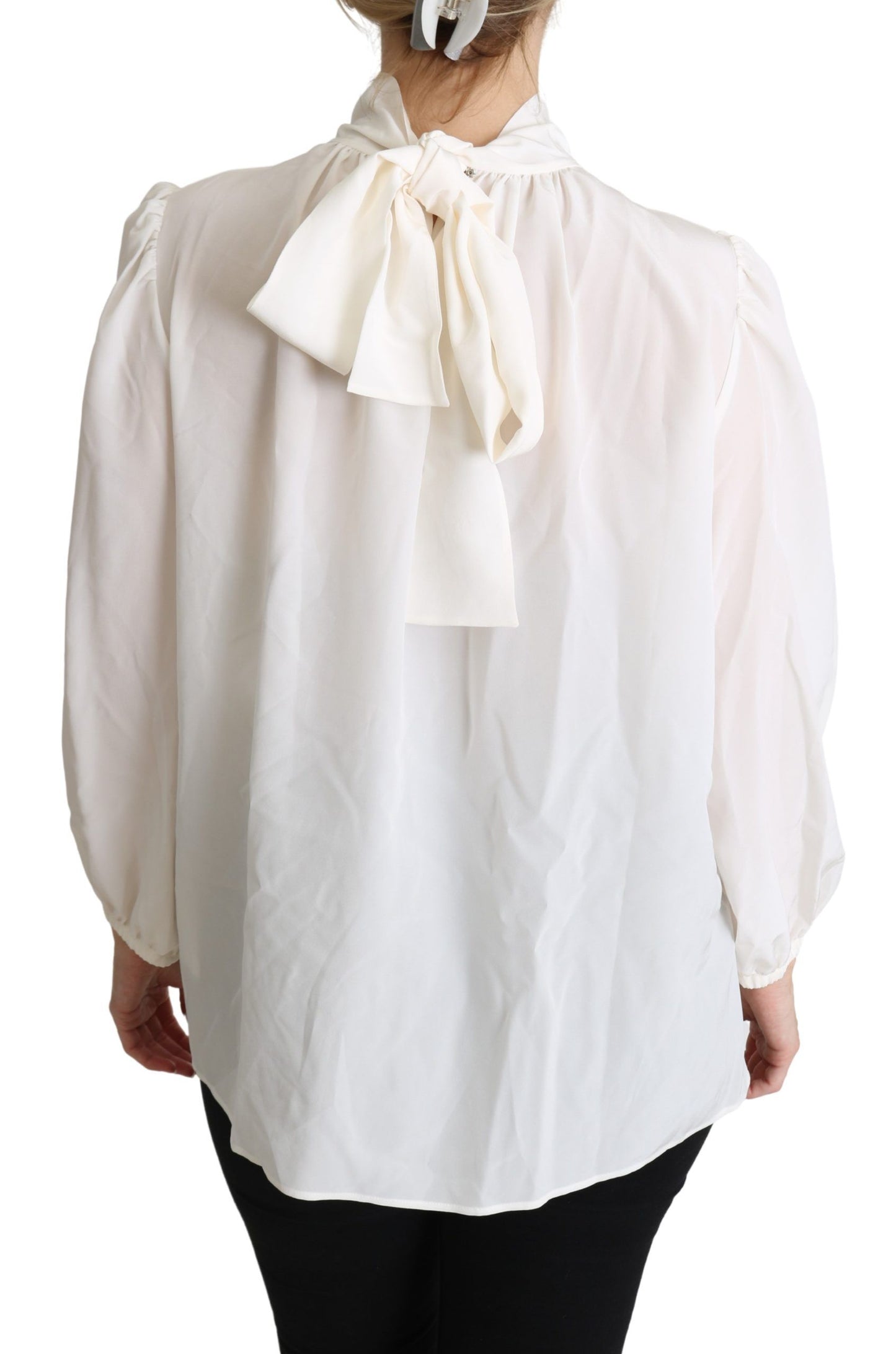 Dolce & Gabbana Elegant White Silk Pussy Bow Blouse