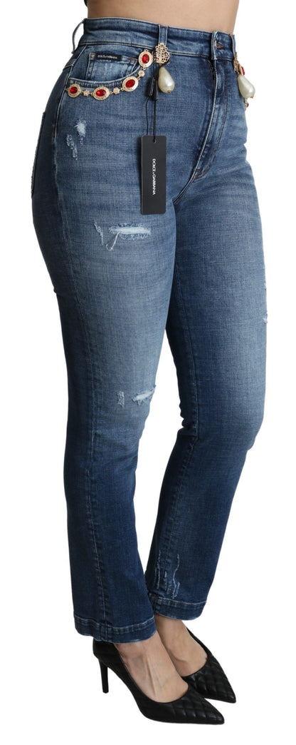 Jeans blu con borchie di cristalli incantati Dolce &amp; Gabbana